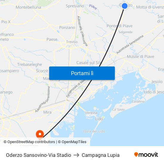 Oderzo Sansovino-Via Stadio to Campagna Lupia map