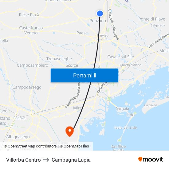 Villorba Centro to Campagna Lupia map