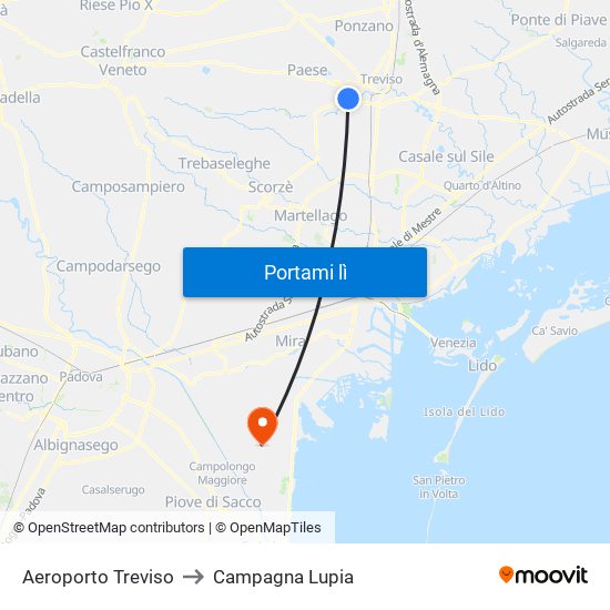 Aeroporto Treviso to Campagna Lupia map