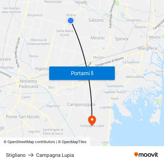 Stigliano to Campagna Lupia map