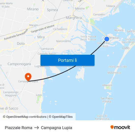 Piazzale Roma to Campagna Lupia map