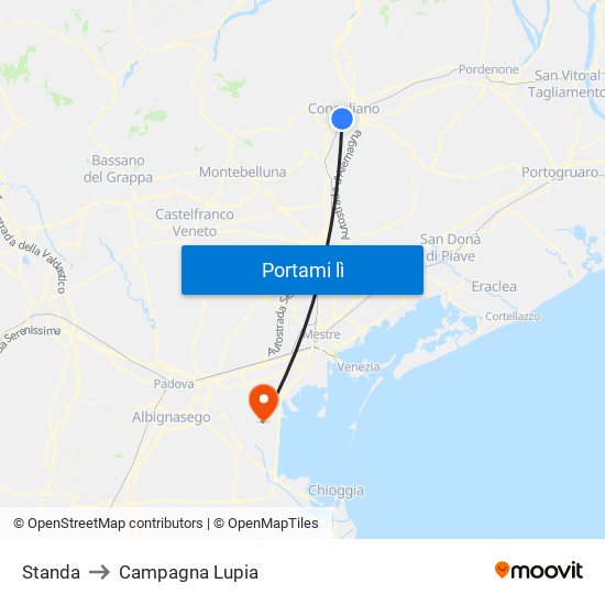 Standa to Campagna Lupia map