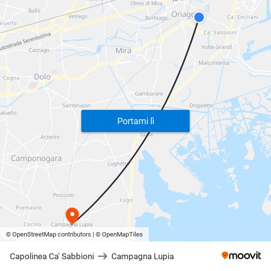 Capolinea Ca' Sabbioni to Campagna Lupia map