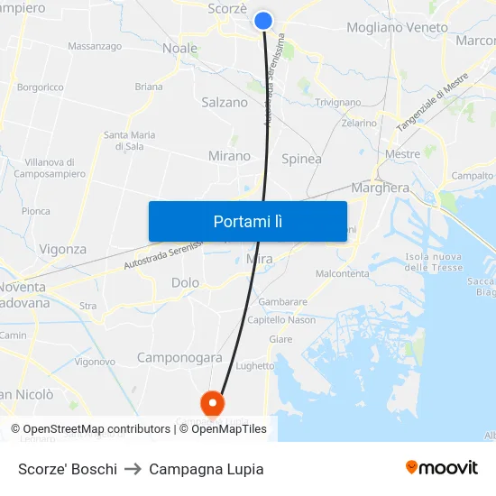 Scorze' Boschi to Campagna Lupia map