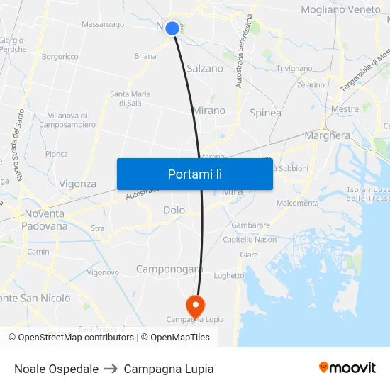 Noale Ospedale to Campagna Lupia map