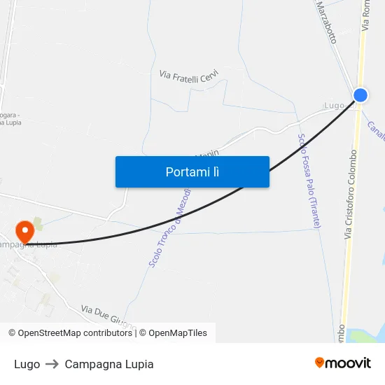 Lugo to Campagna Lupia map