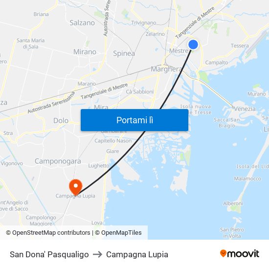 San Dona' Pasqualigo to Campagna Lupia map