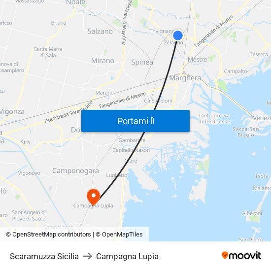 Scaramuzza Sicilia to Campagna Lupia map