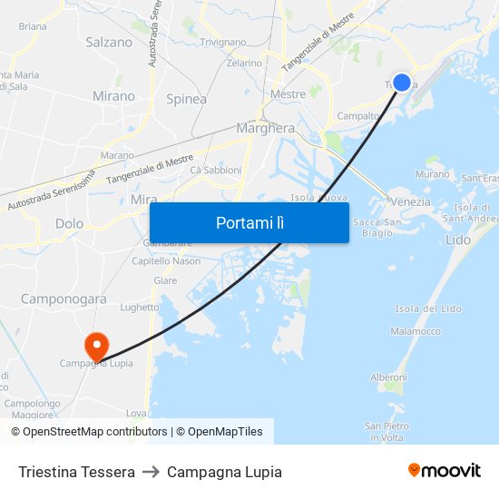 Triestina Tessera to Campagna Lupia map