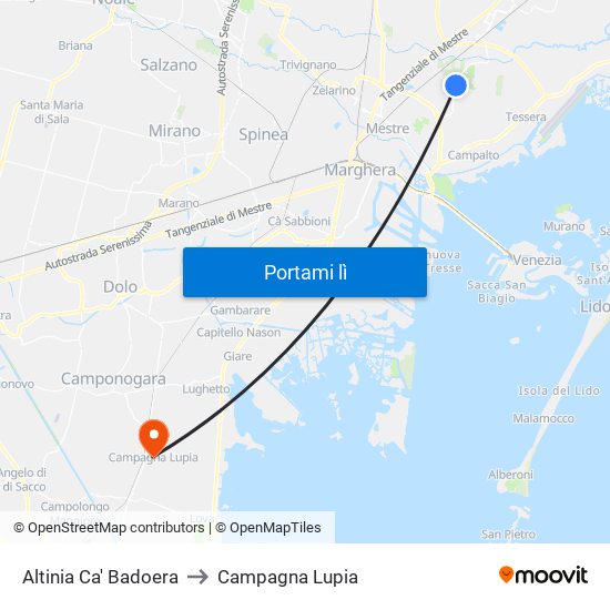 Altinia Ca' Badoera to Campagna Lupia map