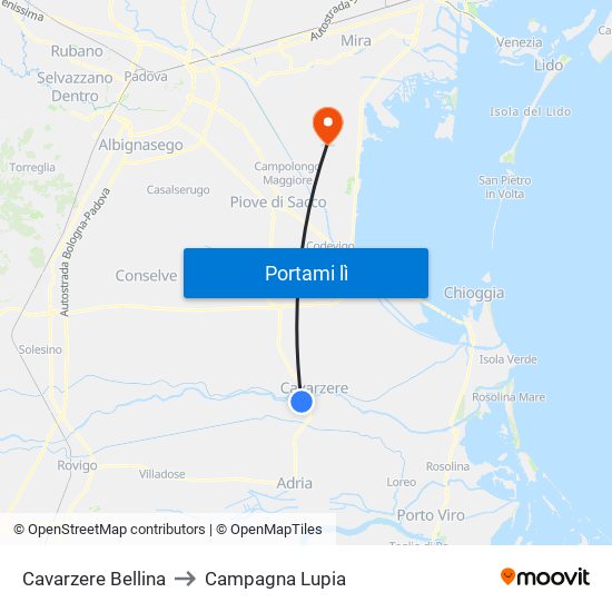 Cavarzere Bellina to Campagna Lupia map