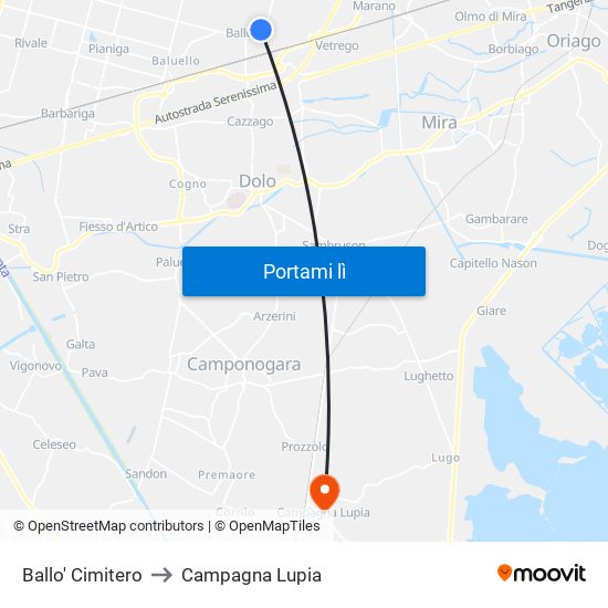 Ballo' Cimitero to Campagna Lupia map