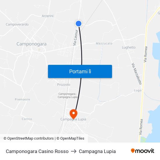 Camponogara Casino Rosso to Campagna Lupia map