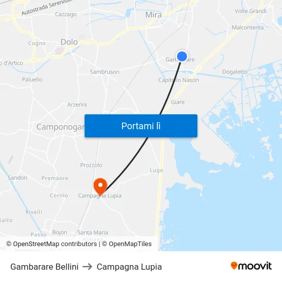 Gambarare Bellini to Campagna Lupia map