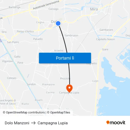 Dolo Manzoni to Campagna Lupia map