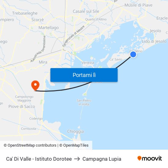 Ca' Di Valle - Istituto Dorotee to Campagna Lupia map