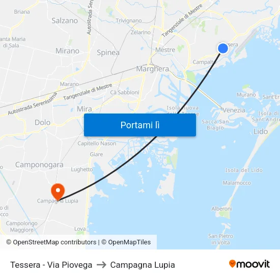 Tessera - Via Piovega to Campagna Lupia map