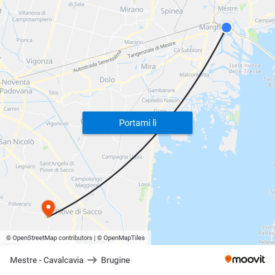 Mestre - Cavalcavia to Brugine map
