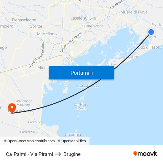 Ca' Palmi - Via Pirami to Brugine map