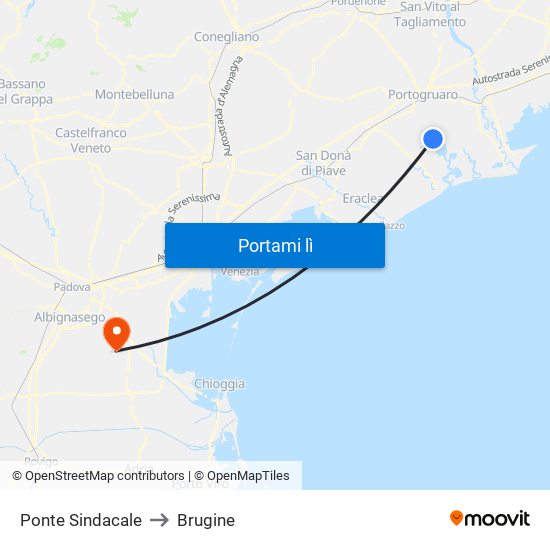Ponte Sindacale to Brugine map