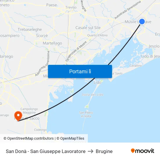 San Donà - San Giuseppe Lavoratore to Brugine map