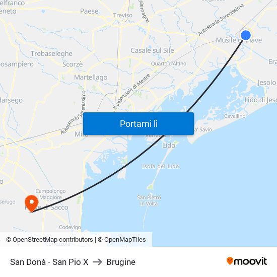 San Donà - San Pio X to Brugine map