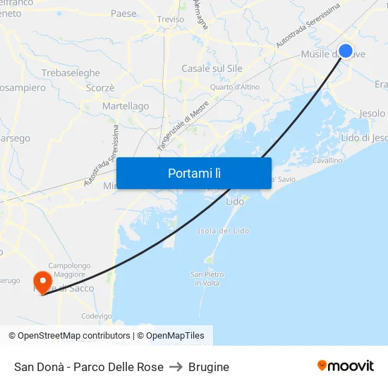 San Donà - Parco Delle Rose to Brugine map