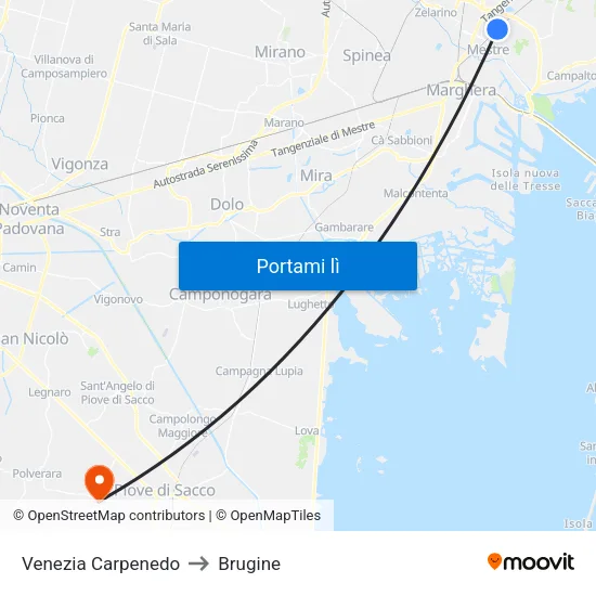 Venezia Carpenedo to Brugine map