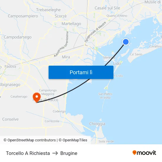 Torcello A Richiesta to Brugine map