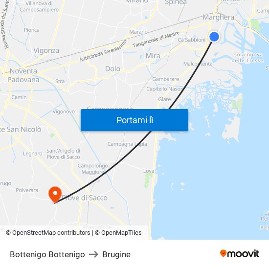 Bottenigo Bottenigo to Brugine map