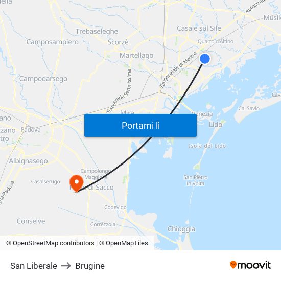 San Liberale to Brugine map