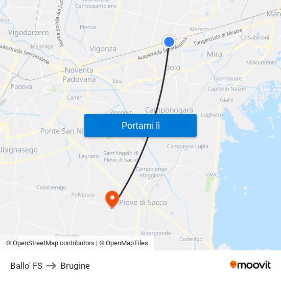 Ballo' FS to Brugine map
