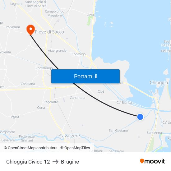 Chioggia Civico 12 to Brugine map