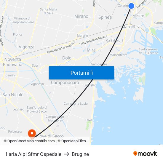 Ilaria Alpi Sfmr Ospedale to Brugine map