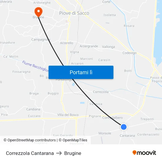 Correzzola Cantarana to Brugine map
