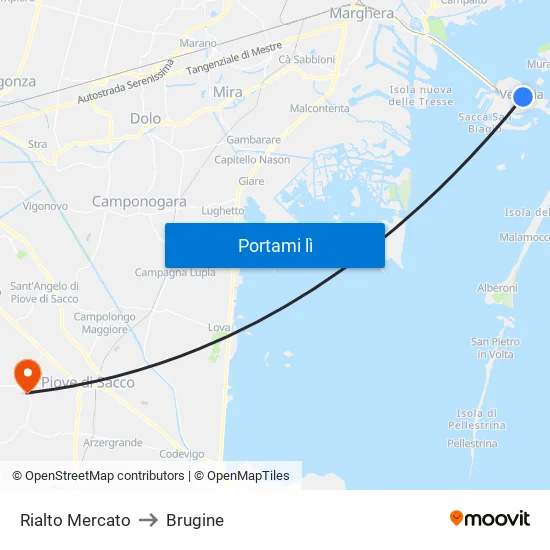 Rialto Mercato to Brugine map
