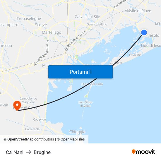 Ca' Nani to Brugine map