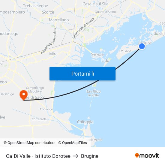Ca' Di Valle - Istituto Dorotee to Brugine map