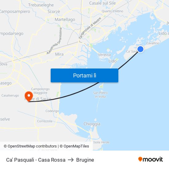 Ca' Pasquali - Casa Rossa to Brugine map
