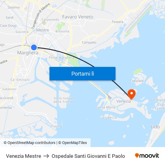 Venezia Mestre to Ospedale Santi Giovanni E Paolo map