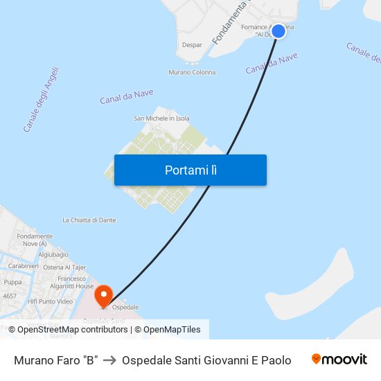 Murano Faro "B" to Ospedale Santi Giovanni E Paolo map