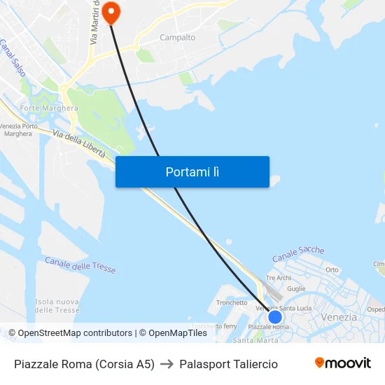 Piazzale Roma (Corsia A5) to Palasport Taliercio map