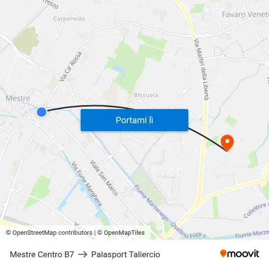 Mestre Centro B7 to Palasport Taliercio map