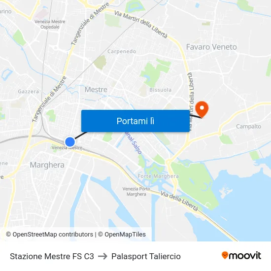 Stazione Mestre FS C3 to Palasport Taliercio map