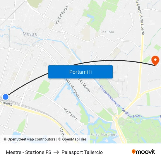 Mestre - Stazione FS to Palasport Taliercio map