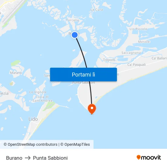 Burano to Punta Sabbioni map