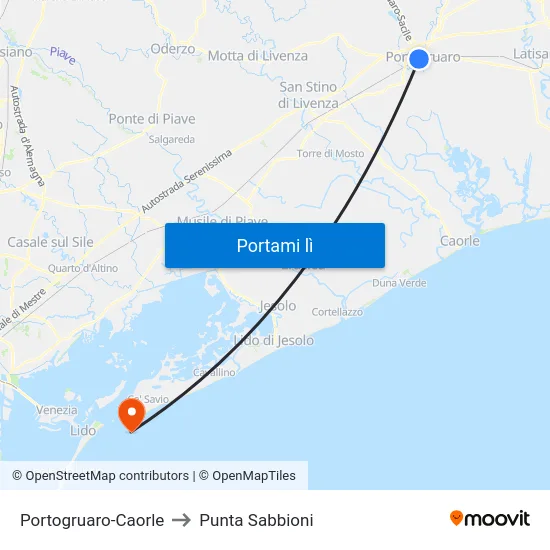 Portogruaro-Caorle to Punta Sabbioni map
