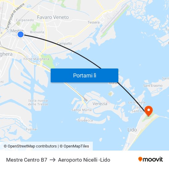 Mestre Centro B7 to Aeroporto Nicelli -Lido map