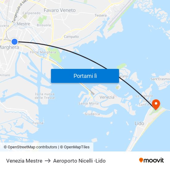 Venezia Mestre to Aeroporto Nicelli -Lido map