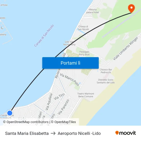 Santa Maria Elisabetta to Aeroporto Nicelli -Lido map